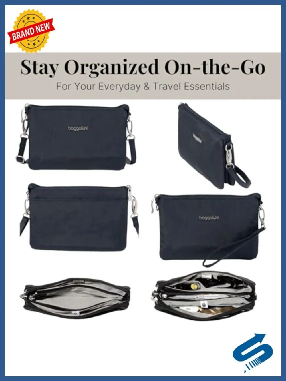 Lightweight Nylon Mini Crossbody Bag RFID Blocking Convertible Wristlet Clutch